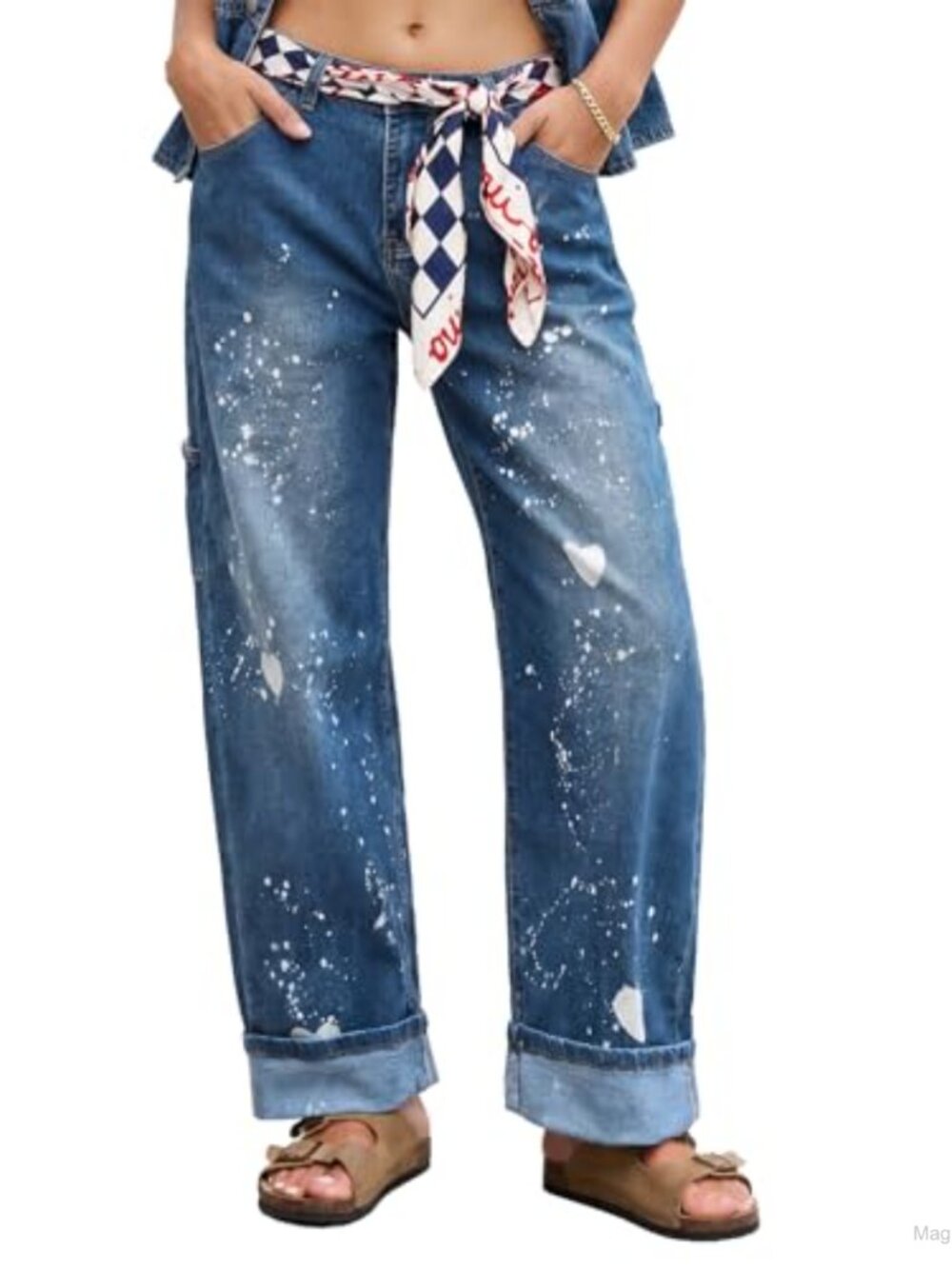 Wide Leg Barrel Jeans Women Y2k Baggy Heart Printed Boyfriend Denim